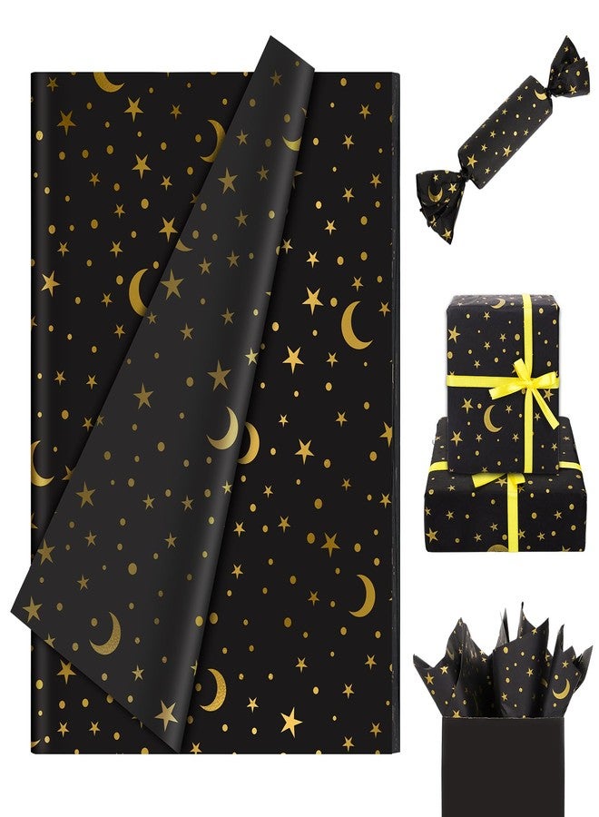 Whaline 100 Sheets Galaxy Tissue Paper Gold Foil Moon Star Gift Wrapping Paper Starry Night DIY Art Craft Paper for Wedding Birthday Baby Shower Party Supplies, 13.7 x 19.6 Inch - Image 1